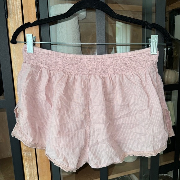 Intimately Free People blush pink shorts lounge pajamas smocked striped mini - Picture 3 of 9